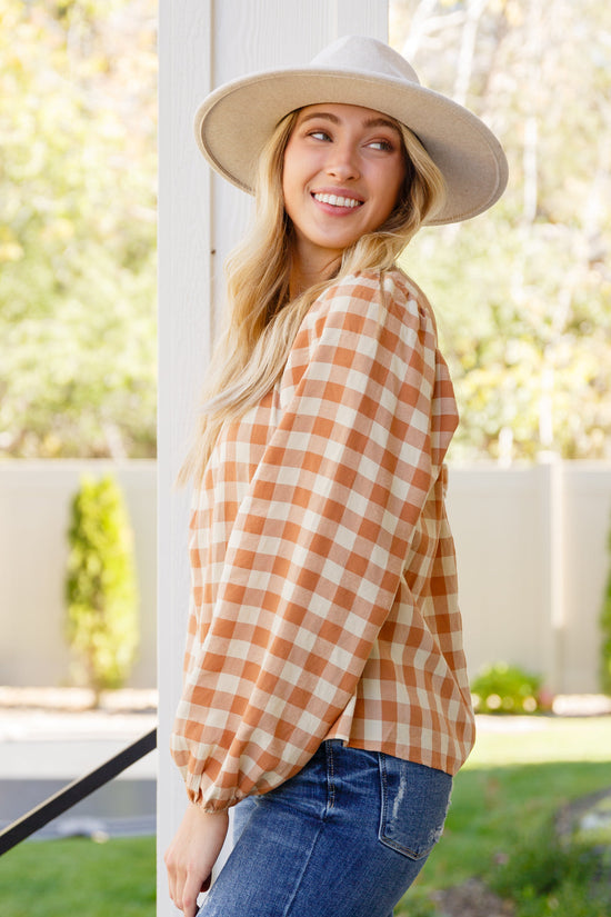 One Fine Afternoon Gingham Plaid Top In Caramel - Jodifl