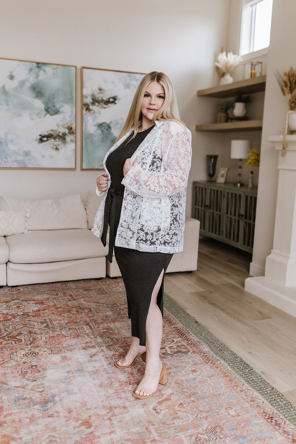 Eloquent and Elevated Lace Blazer - White Birch