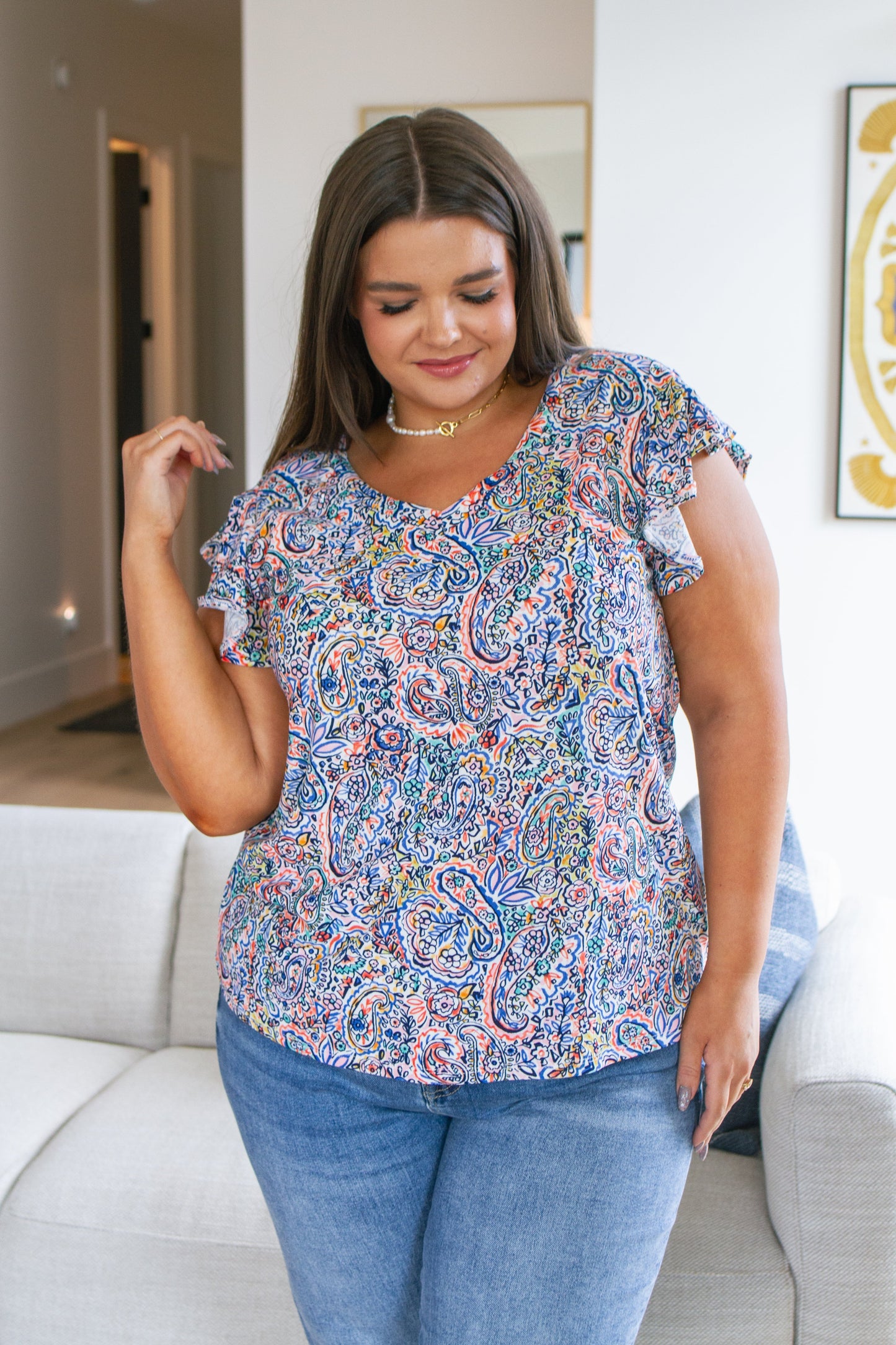 Patient in Paisley Flutter Sleeve Top - Haptics