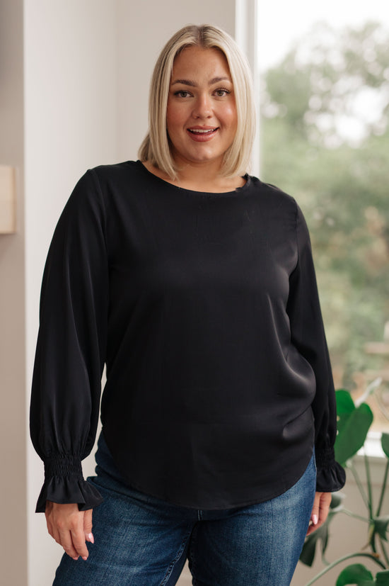 Peaceful Moments Smocked Sleeve Blouse in Black - One Eleven North