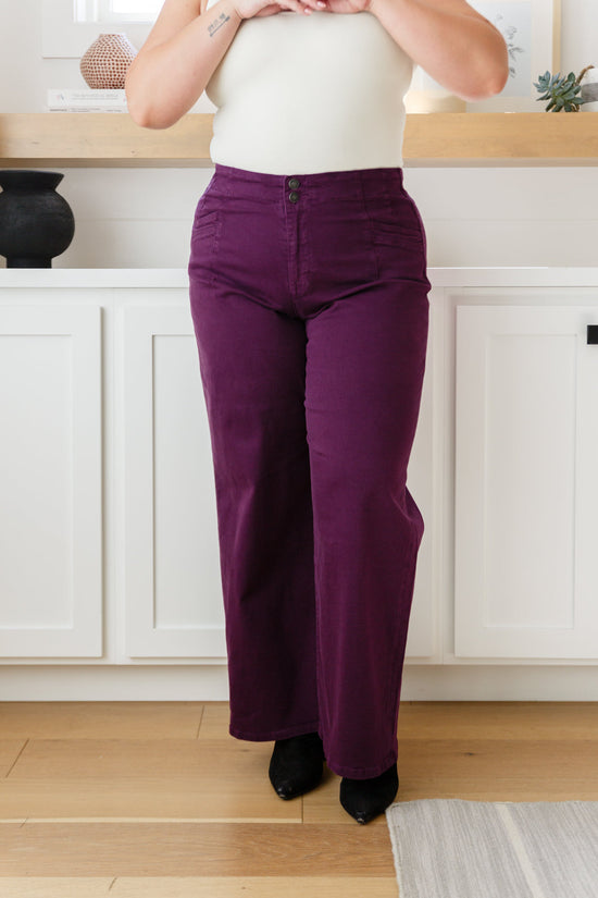 Petunia High Rise Wide Leg Jeans in Plum - MICA Denim