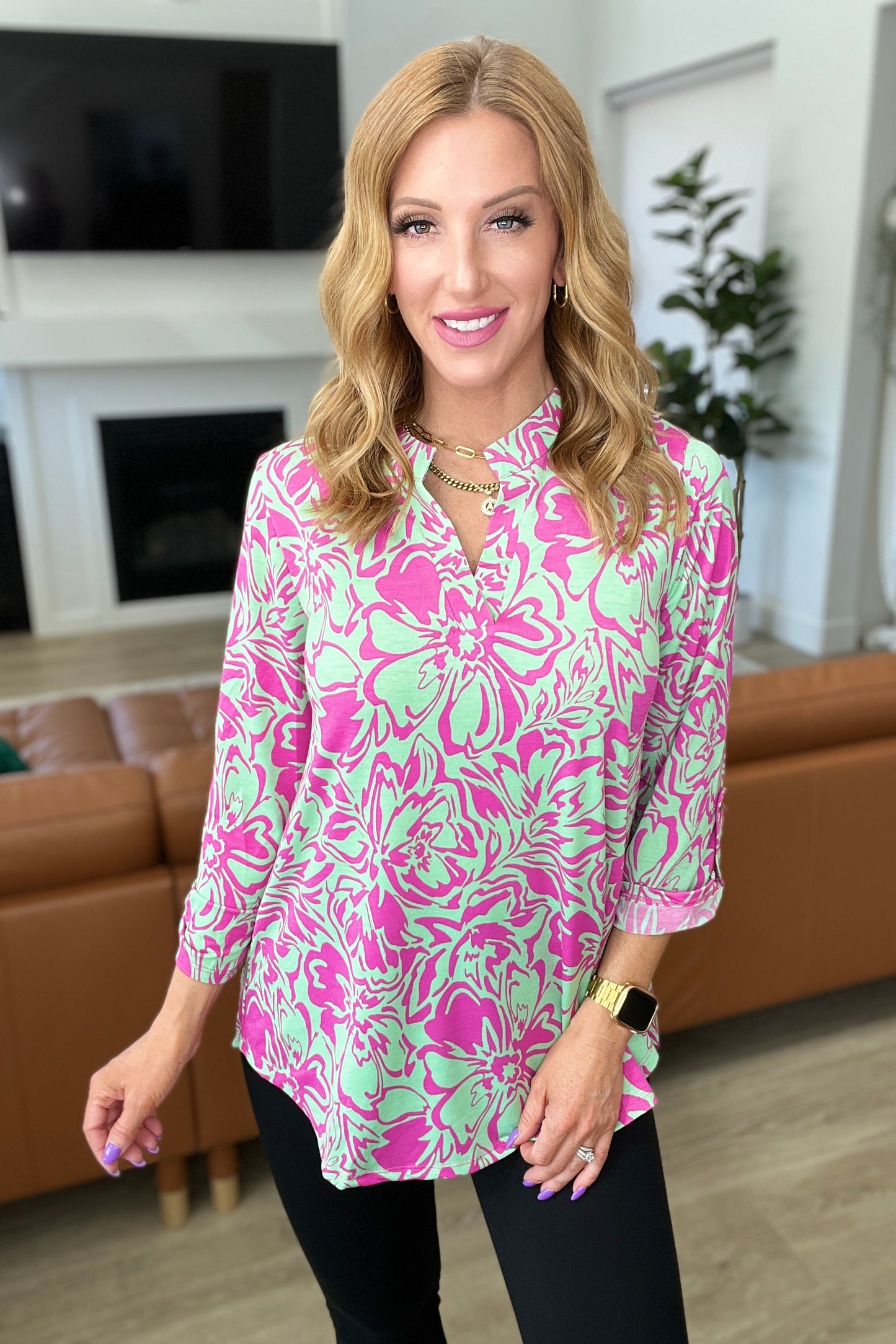 Lizzy Top in Emerald Pink Floral - Dear Scarlett