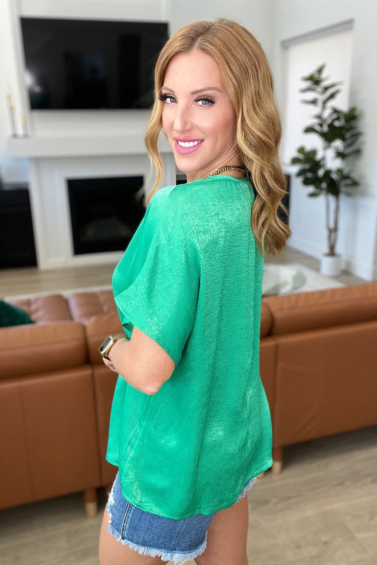 Pleat Front V-Neck Top in Kelly Green - Andree by Unit