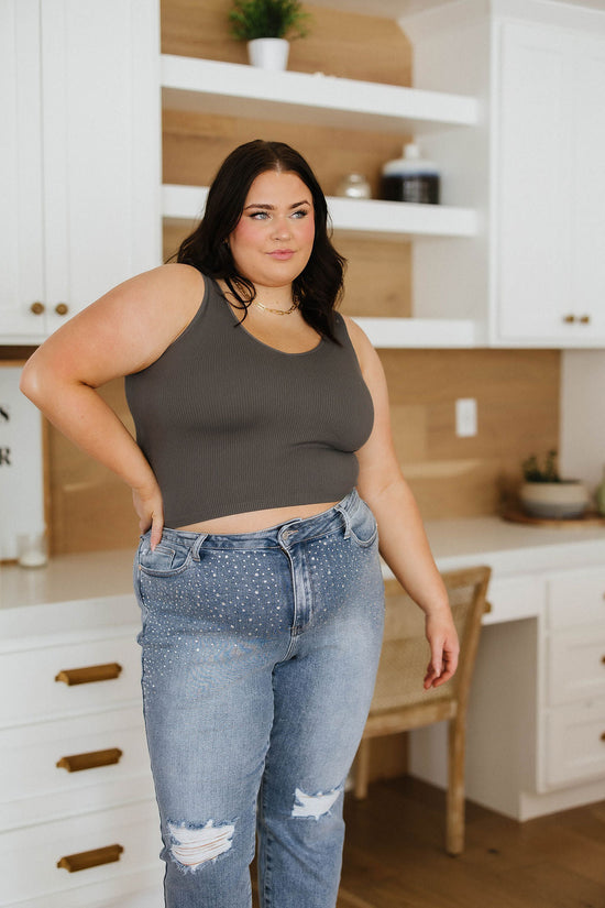 Relevant Ribbed Seamless Reversible Tank in Charcoal - Yelete