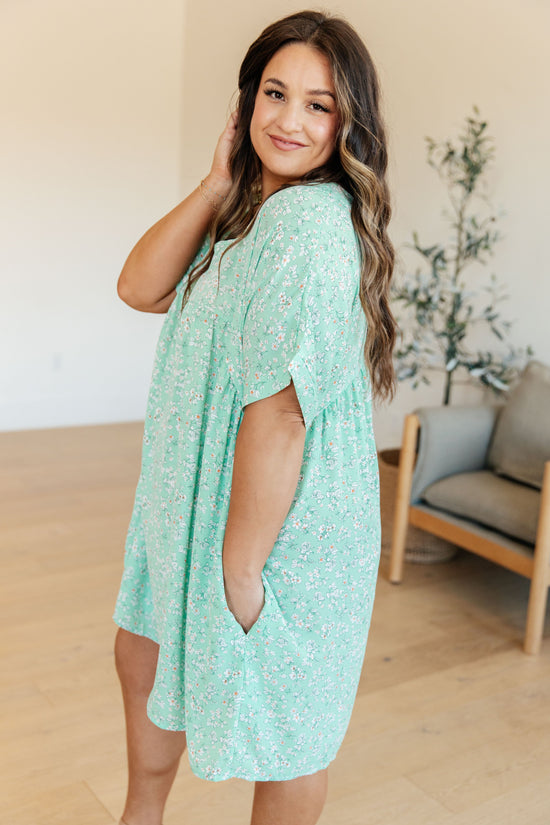 Rodeo Lights Dolman Sleeve Dress in Mint Floral - Haptics