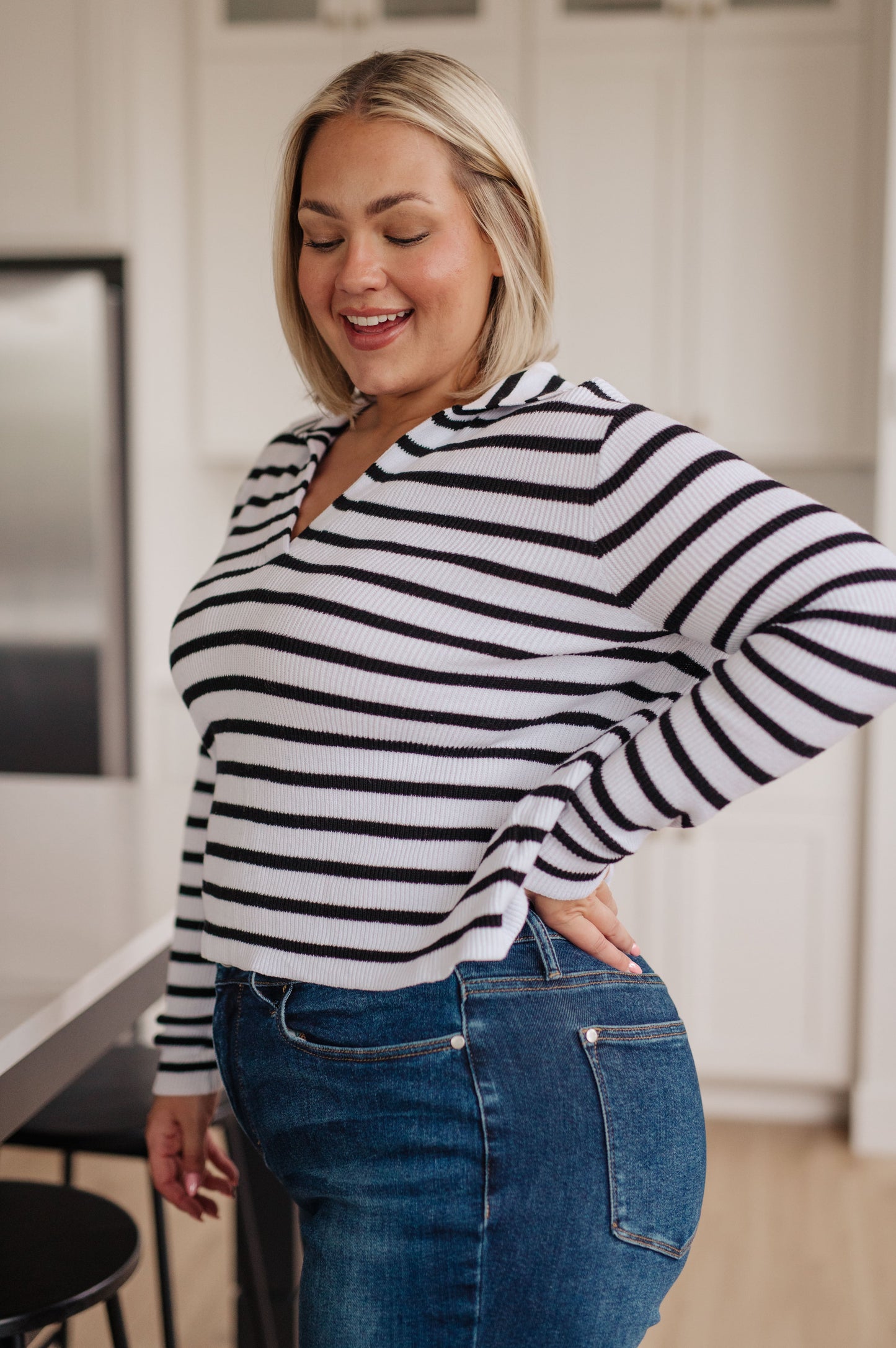 Self Improvement V-Neck Striped Sweater - One Eleven North