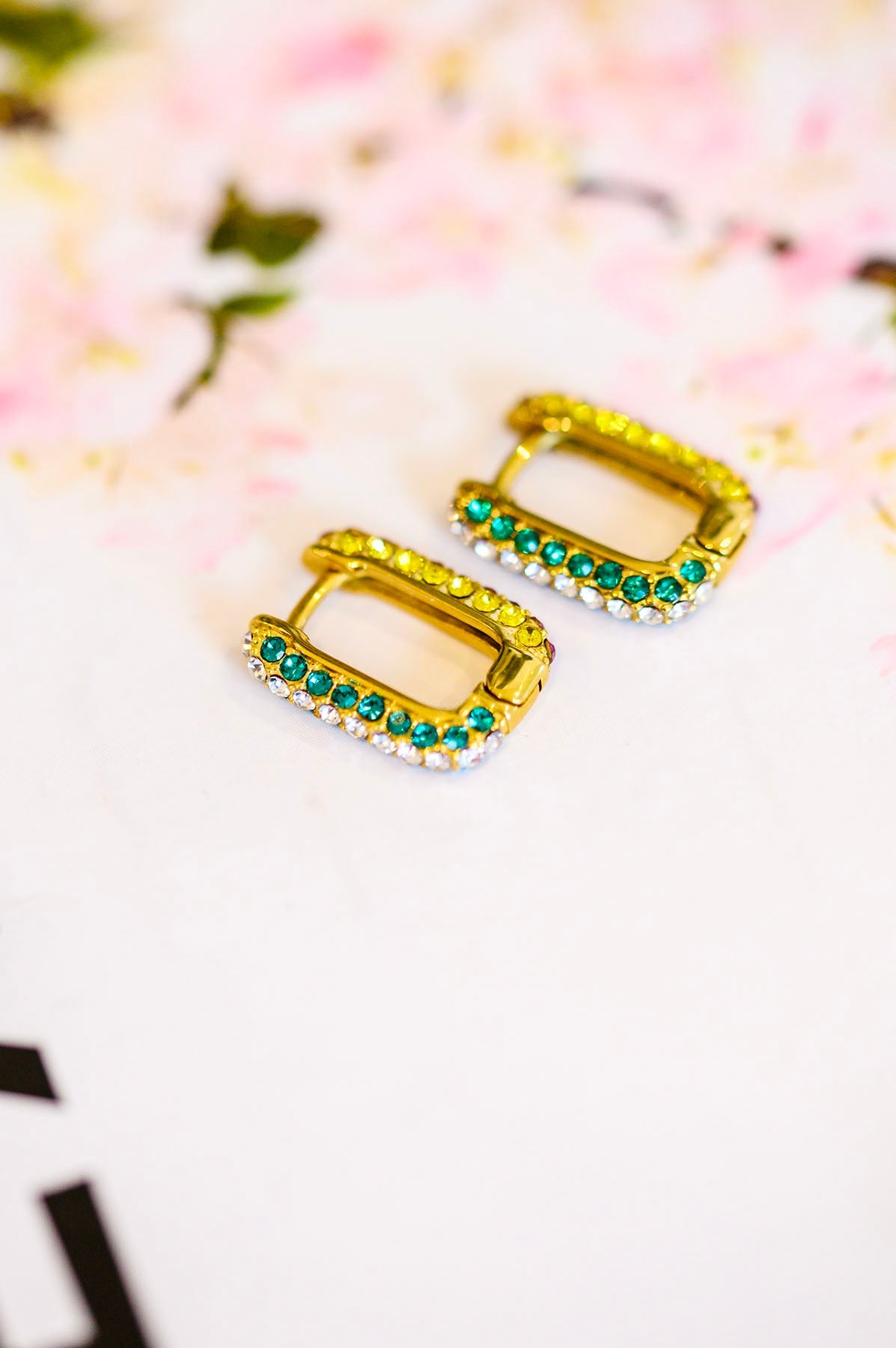 Set in Stone Rainbow Huggie Earrings - 18K Gold