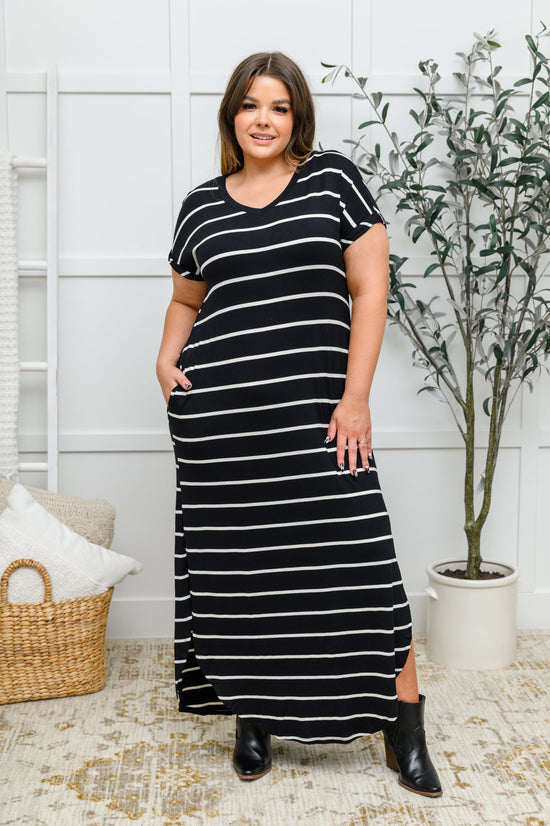 Striped Maxi Dress In Black