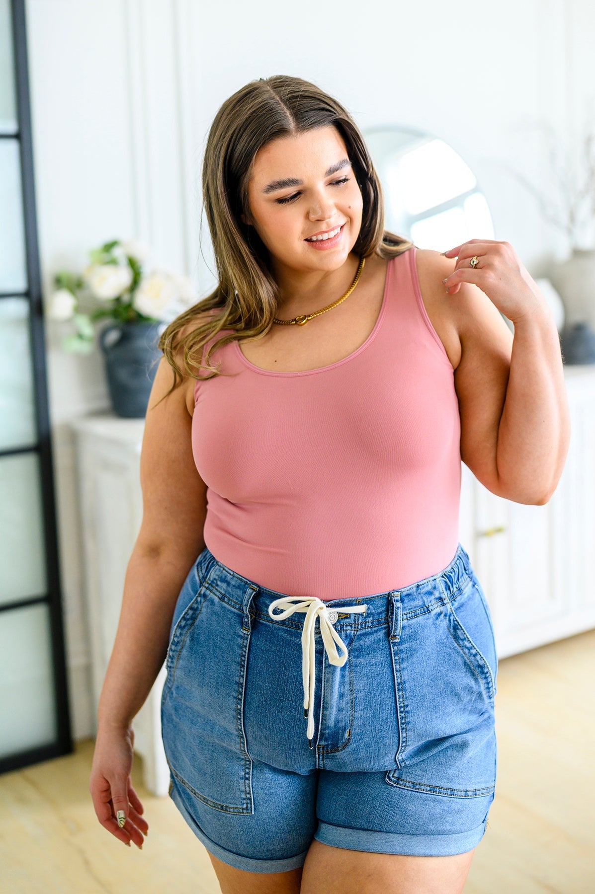 The Basics Reversible Longline Tank in Dusty Rose - Yelete