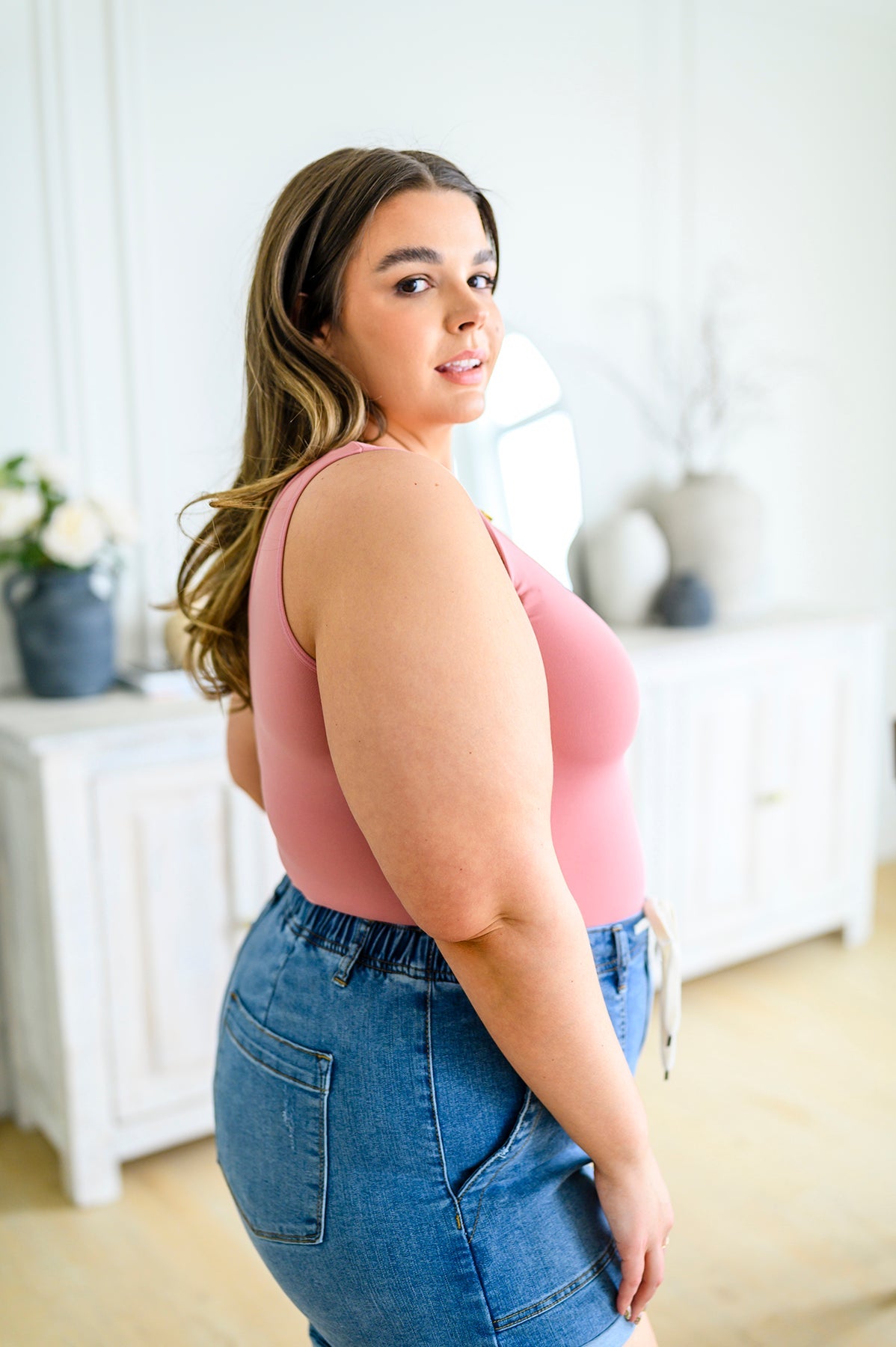 The Basics Reversible Longline Tank in Dusty Rose - Yelete