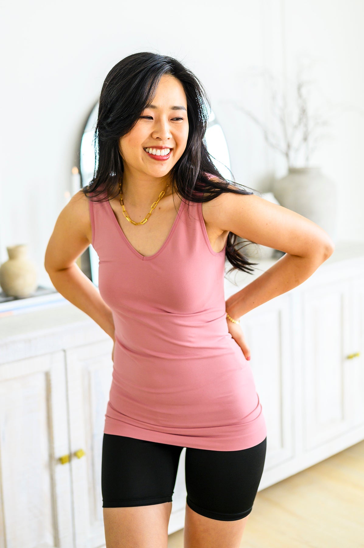 The Basics Reversible Longline Tank in Dusty Rose - Yelete