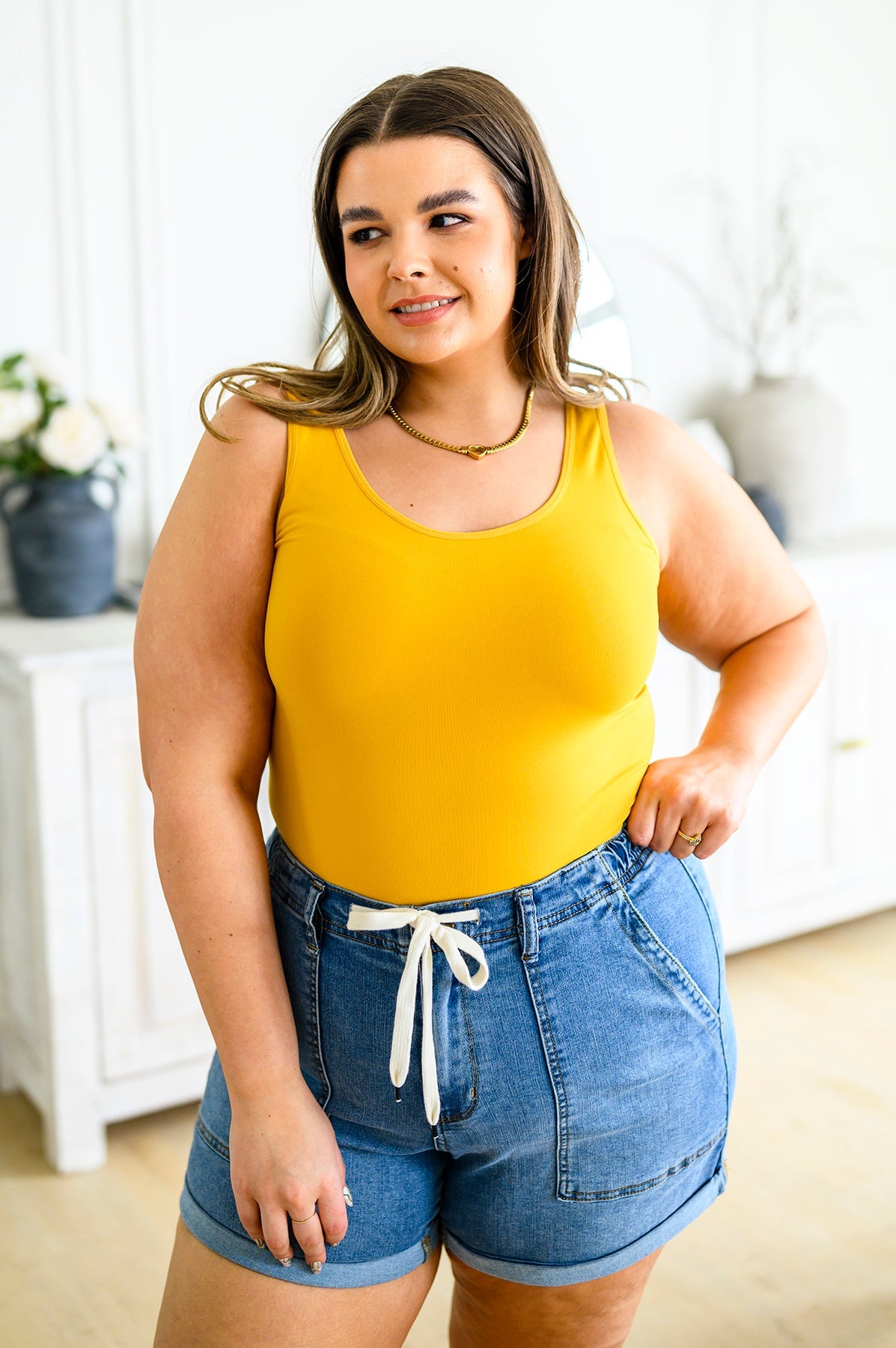 The Basics Reversible Longline Tank in Mustard - Yelete