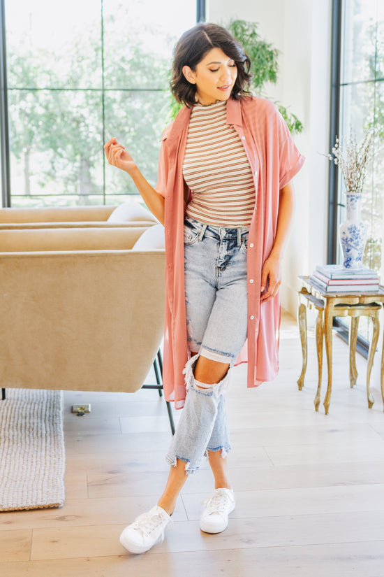 Nostalgic Note Striped Mock Neck Top - Shopin LA