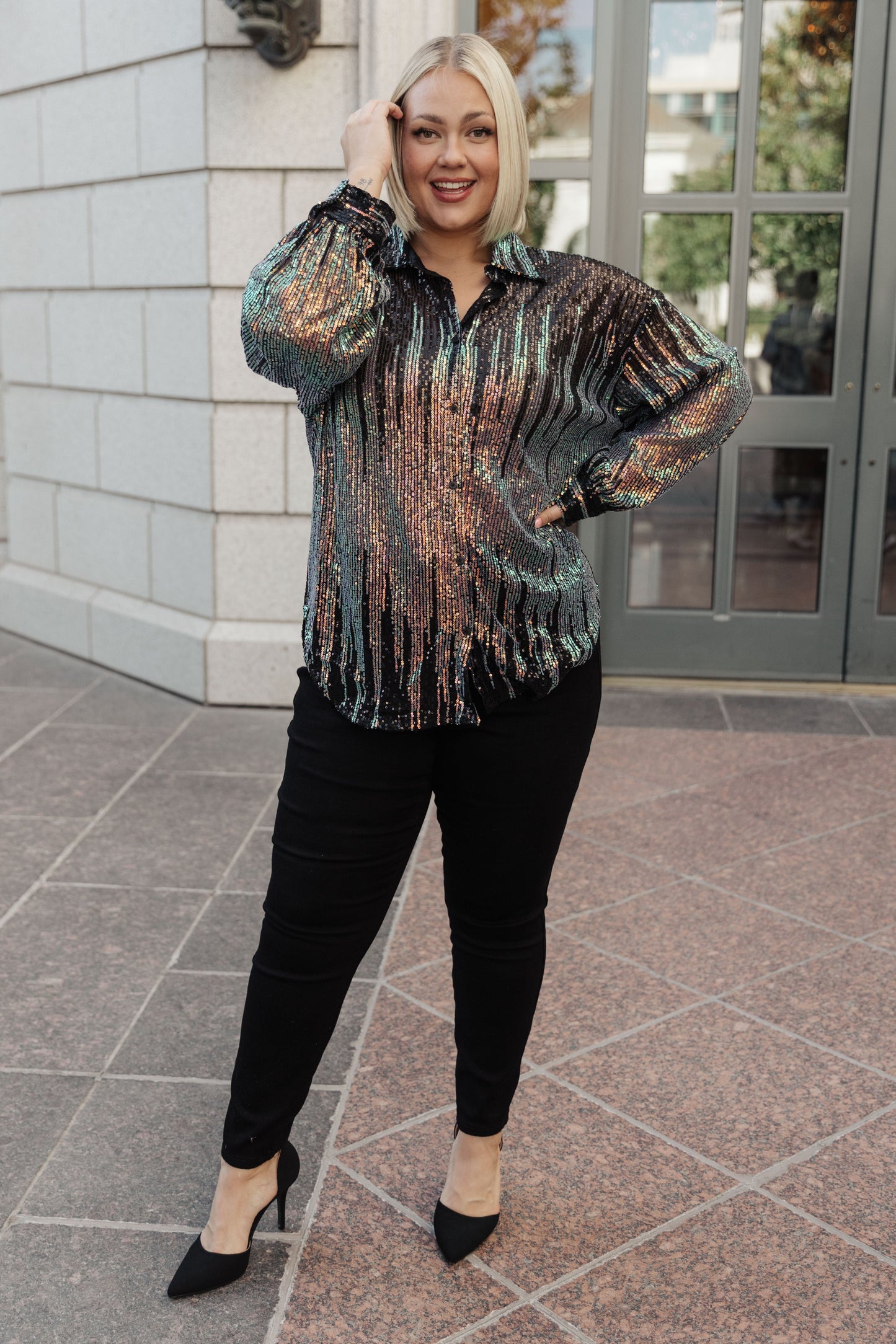 Too Glitz to Glam Button Up Shirt - GeeGee