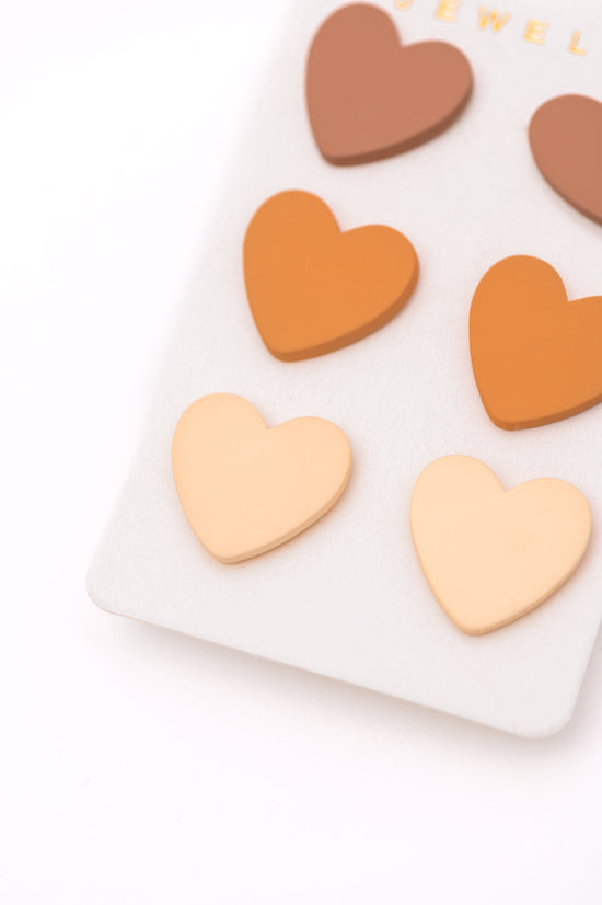 Triple Hearts Studs in Brown