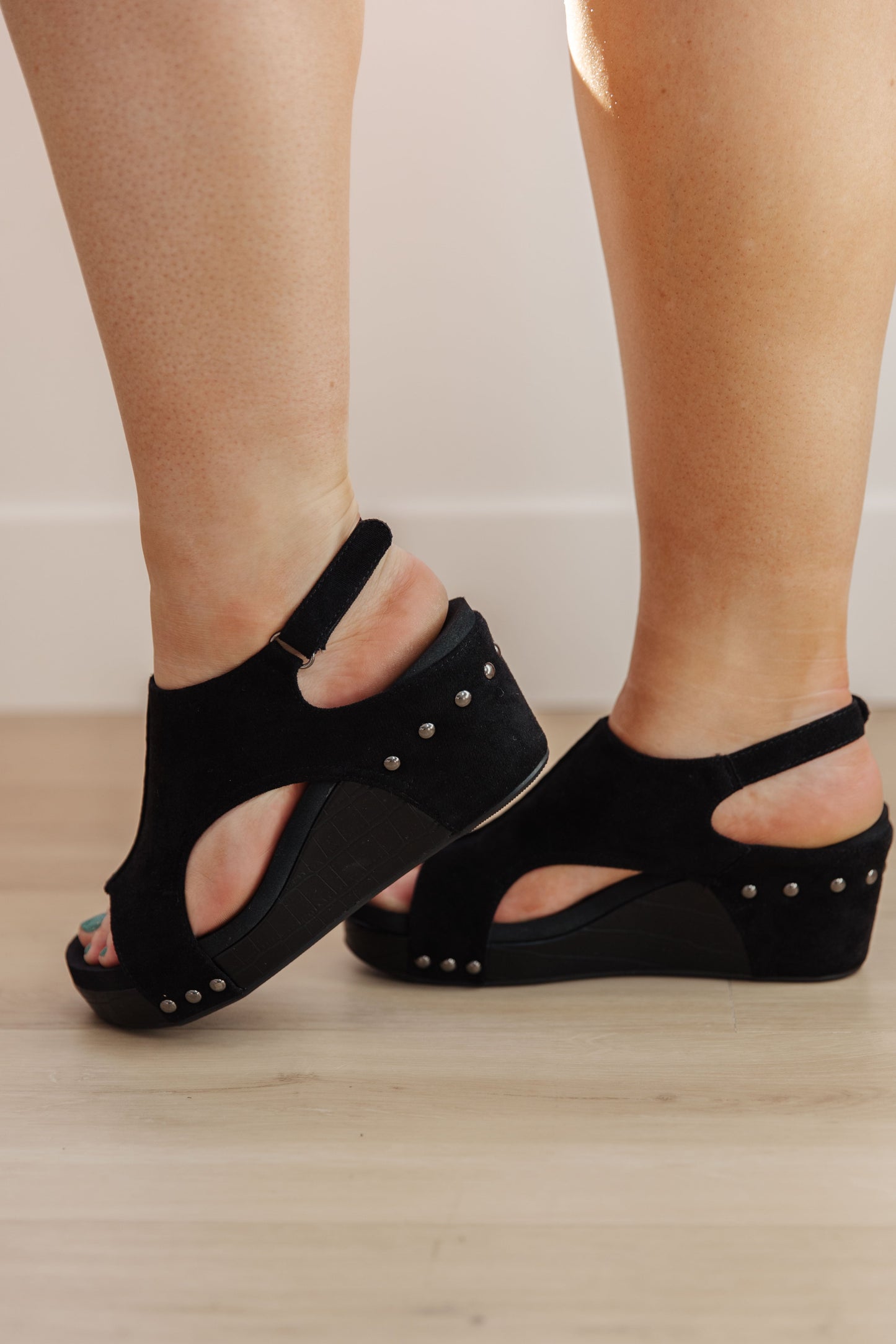 Walk This Way Wedge Sandals in Black Suede - Corkys