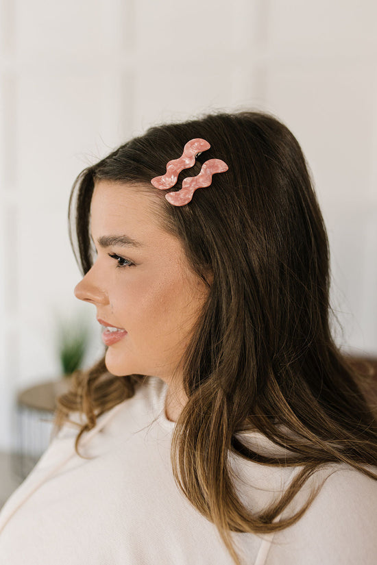 Wavy Clip Set Pink Pearl